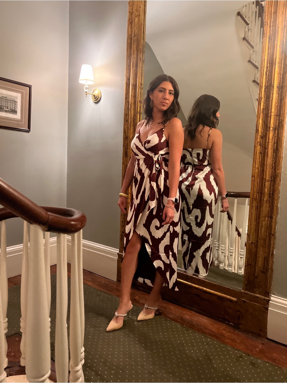 burgundy and white high-low wrap dress - Picture 2 of 2